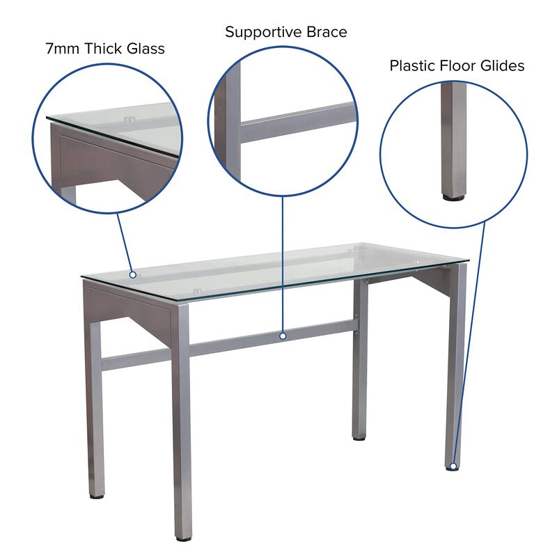 Flash Furniture Jayden Contemporary Clear Tempered Glass Desk with Geometric Sides