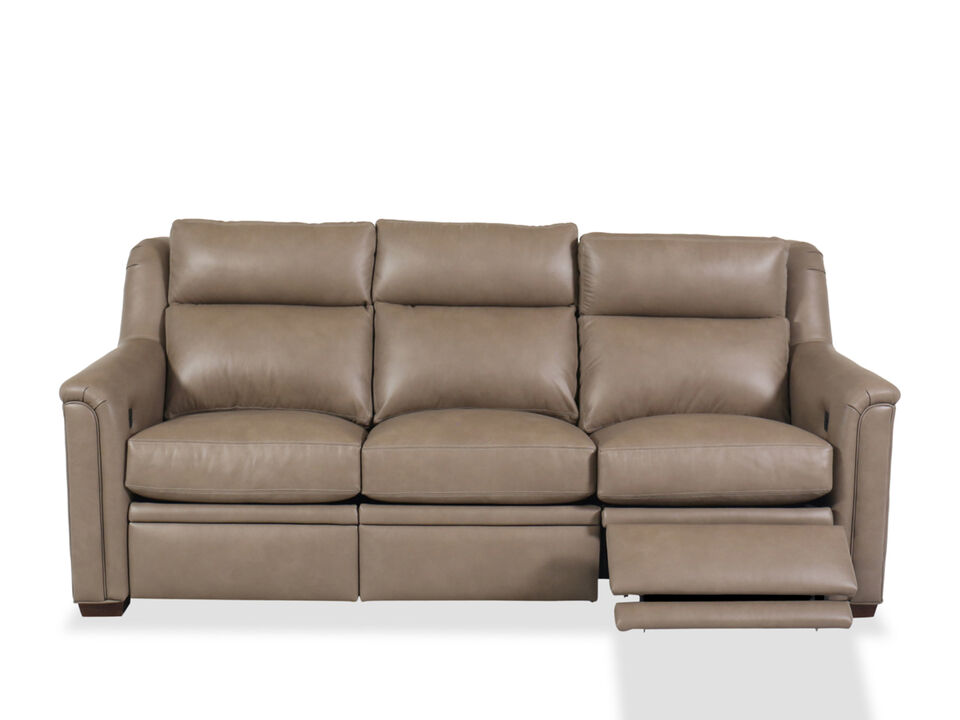 Transitional pure leather reclining sofa in light brown