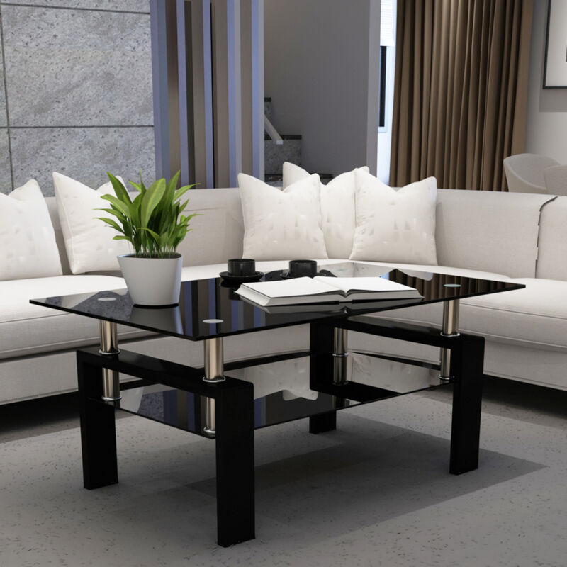 Modern Black Glass Coffee Table Set for Living Room