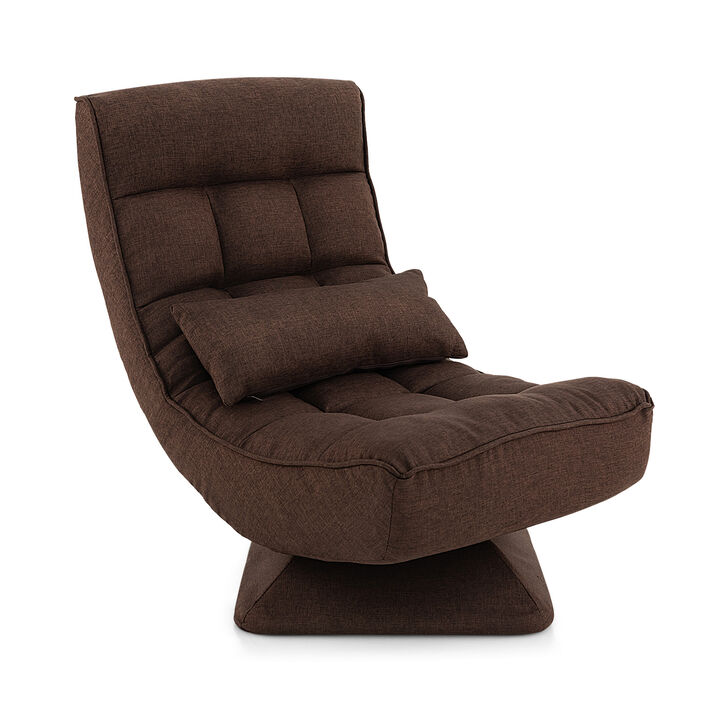 5-Level Adjustable 360° Swivel Floor Chair with Massage Pillow-Brown