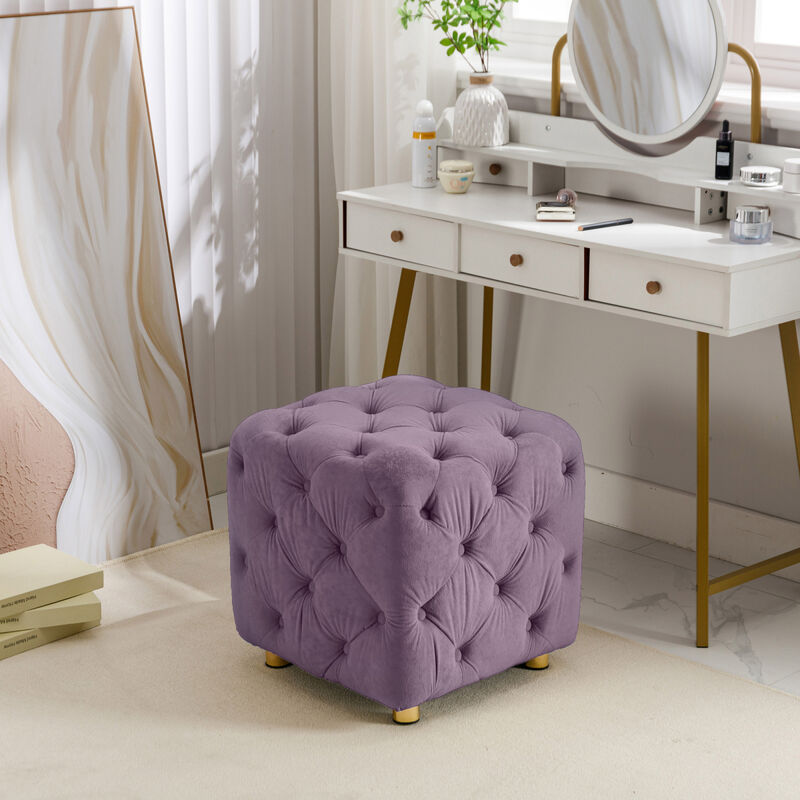 Purple Modern Velvet Upholstered Ottoman, Exquisite Small End Table, Soft Footstool, Dressing Makeup Chair, Comfortable Seat for Living Room, Bedroom, Entrance