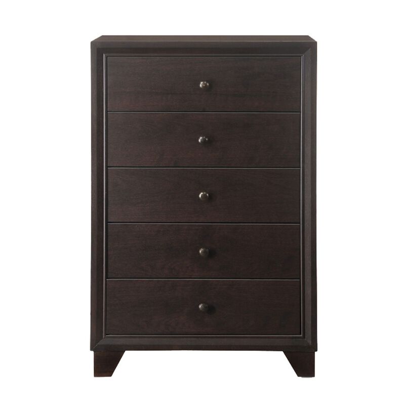 Wooden Chest with 5 Spacious Drawers  , Espresso Brown-Benzara