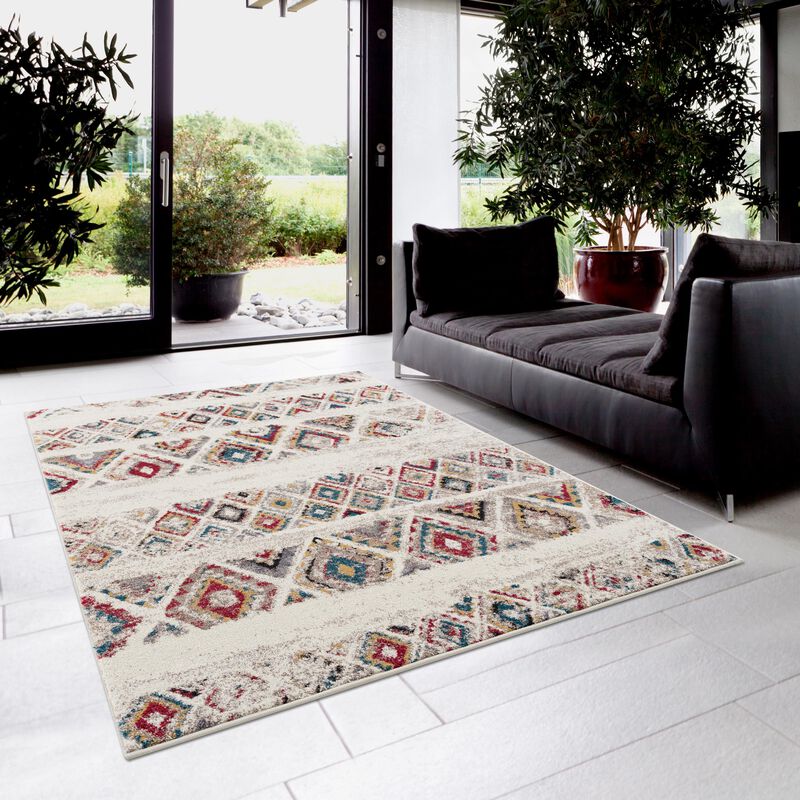 Nova Contemporary Boho Cream Red Indoor Area Rug