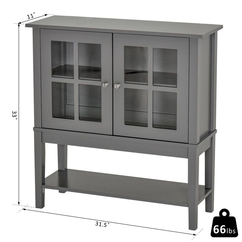 Gray Modern Buffet: Sideboard Cabinet with Glass Doors