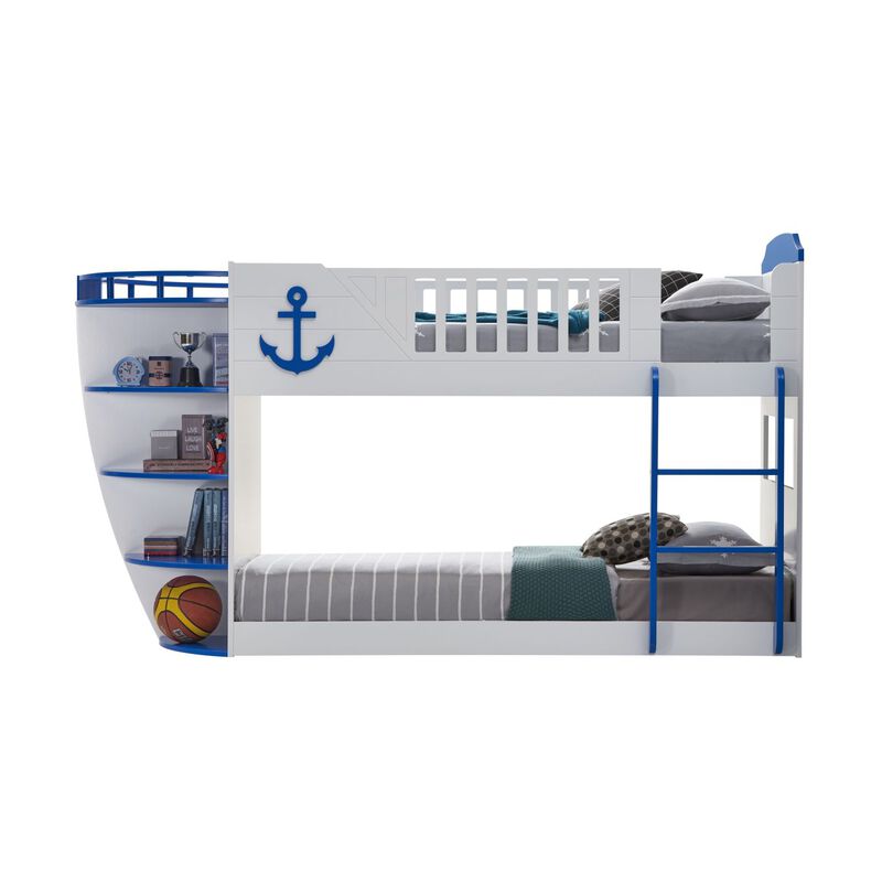 Neptune Twin/Twin Bunk Bed w/Storage Shelves in Sky Blue Finish BD00577