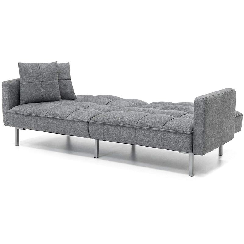 Modern Grey Linen Split Back Futon Sofa Bed Couch