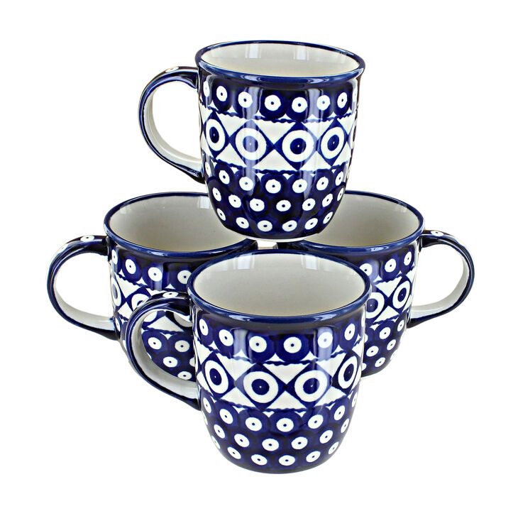 Blue Rose Polish Pottery Daisy 4 Piece Mug Set