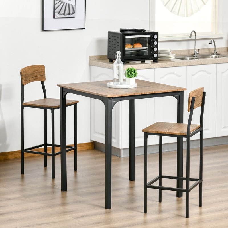 Black Industrial Dining: 3-Piece Counter Height Bar Table Set