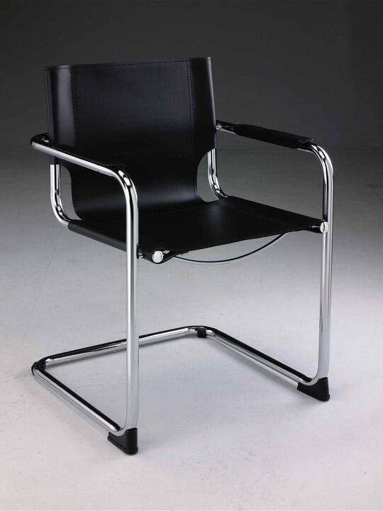 Black leather arm chair with chrome base, Set of 2