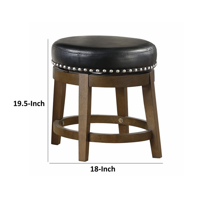 Bara 20 Inch Swivel Dining Stool, Round Faux Leather, Brown, Set of 2 - Benzara