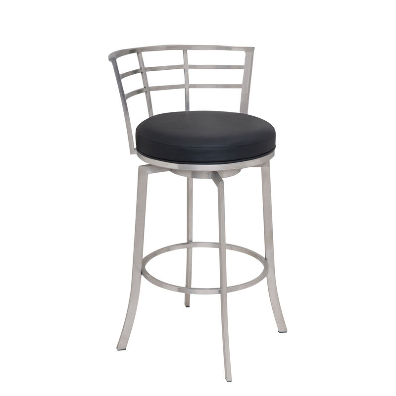 Viper  Counter Height Swivel Grey Faux Leather and Brushed Stainless Steel Bar Stool