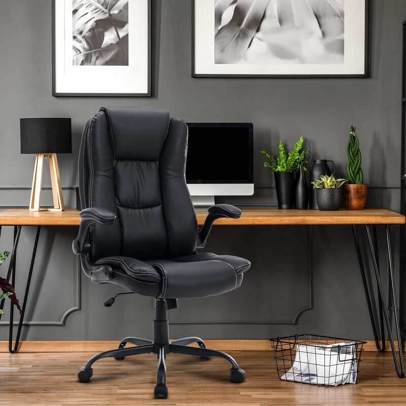 Yingj Faux Leather Swivel Executive Chair with Adjustable Arms