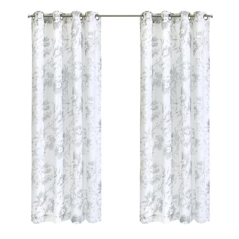 Habitat Kyoto Floral Print Soothing Tones Light Filtering Grommet Curtain Panel for Bedroom 52" x 84" White