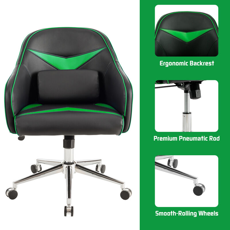 Costway Office Chair Task Desk Swivel Adjustable Height w/ Massage Lumbar Support Green