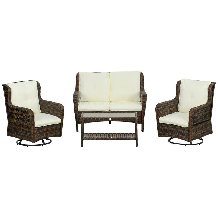 Wicker Patio Furniture Set w/ 360° Swivel & Rock Function Chairs, Cream White