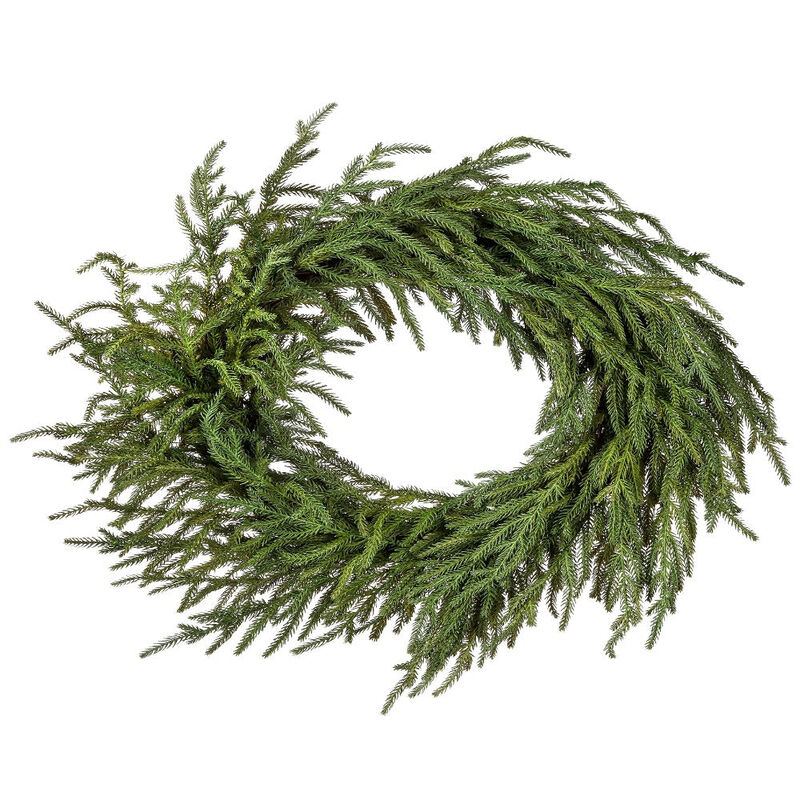 “24-Inch Garden Norfolk Pine Wreath with Natural Frost Touch: Elegant Holiday Decoration for a Wintery Look