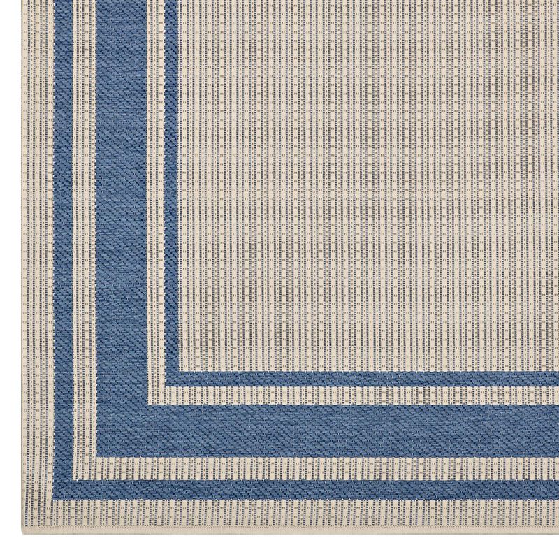 Rim Solid Border 8x10 Indoor and Outdoor Area Rug - Blue and Beige