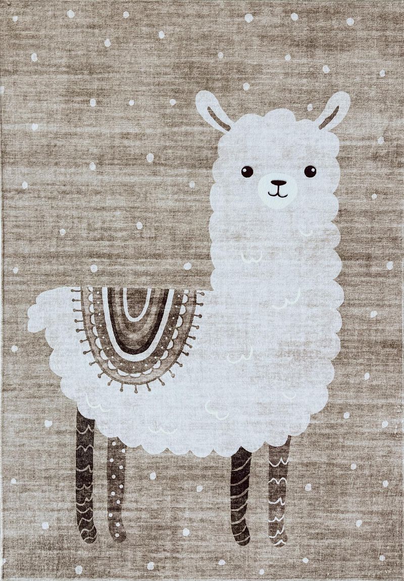 Soft Steps Playtime Llama Brown Beige Indoor Soft Area Rug