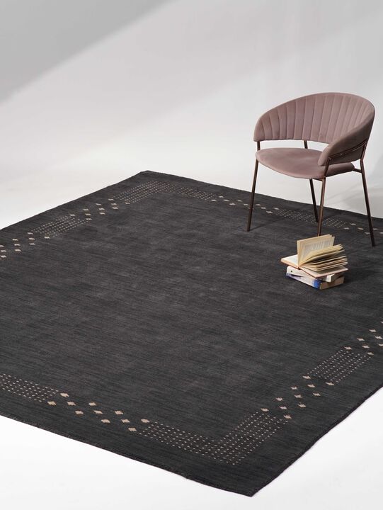 RUGSOTIC CARPETS HAND KNOTTED LOOM WOOL ECO-FRIENDLY AREA RUGS  - 9'x12', Rectangle, Charcoal Color, Contemporary Modern Design, High Pile Thick Handmade Anti Skid Rugs for Living Room (L00530)