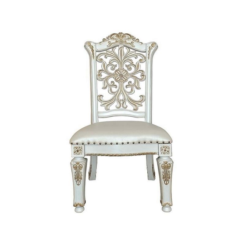 Jess 27 Inch Dining Chair, Nailhead Trim, Set of 2, Faux Leather, White-Benzara