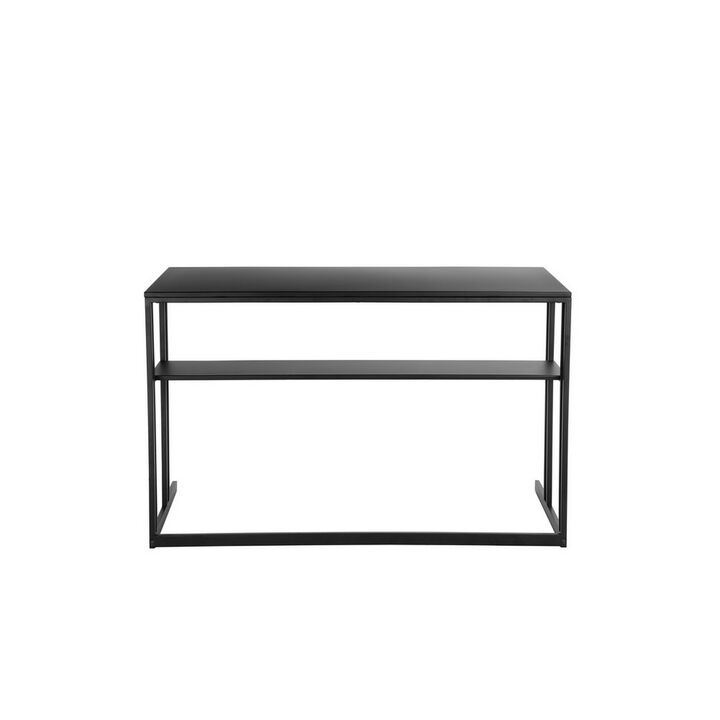 Femi 47 Inch Office Desk with Shelf, Open Steel Base, Modern Black Finish - Benzara