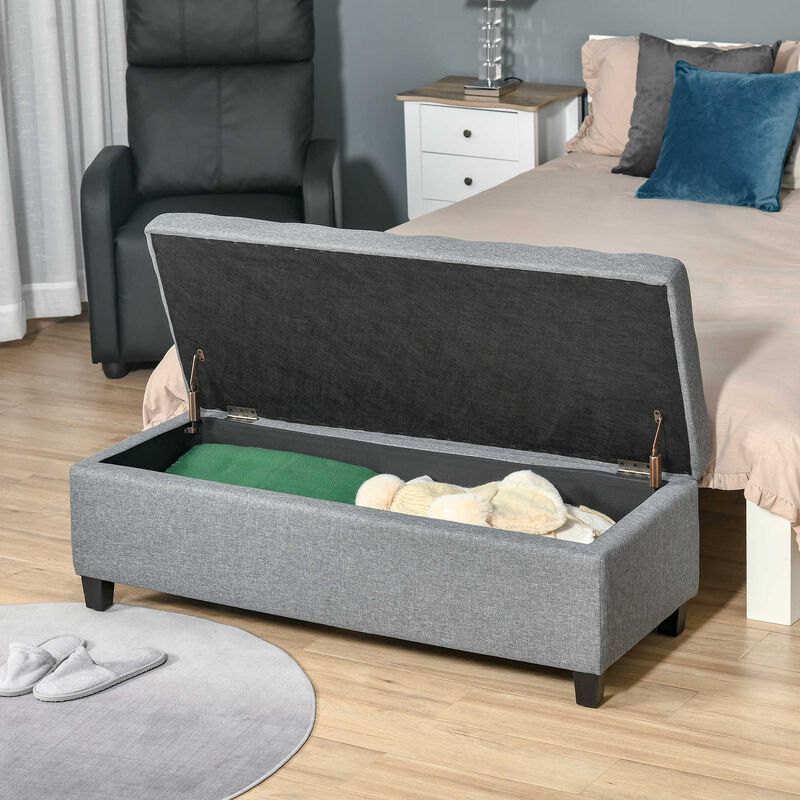 Gray Entryway Storage: 50" Upholstered Ottoman Bench with Soft Close Lid