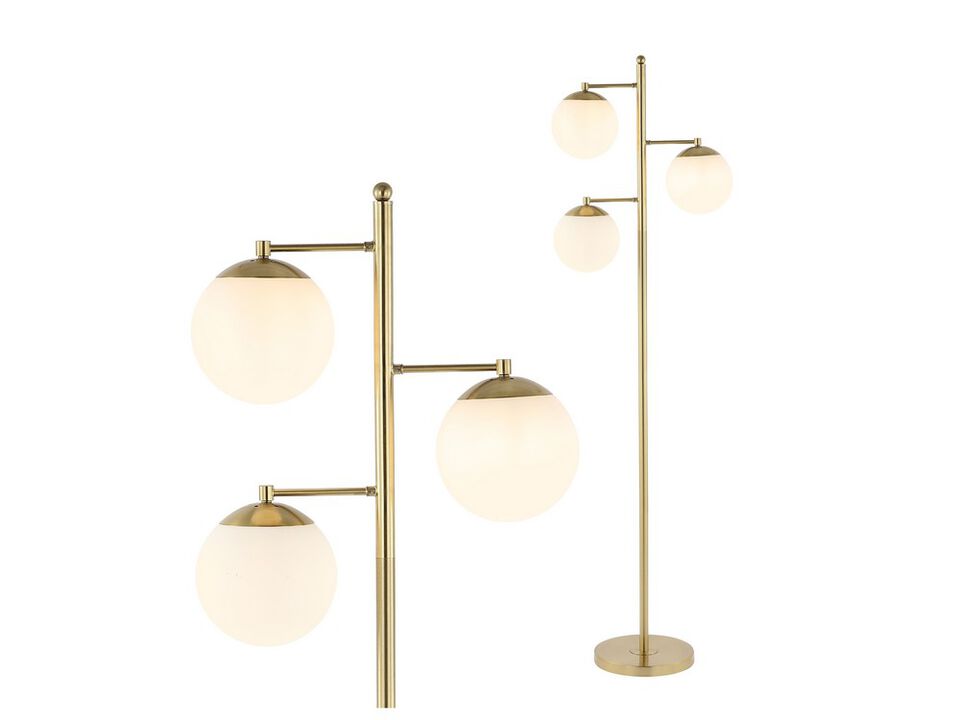 Ellie 66" 3-Light Modern Vintage Iron LED Floor Lamp, Brass Gold/White