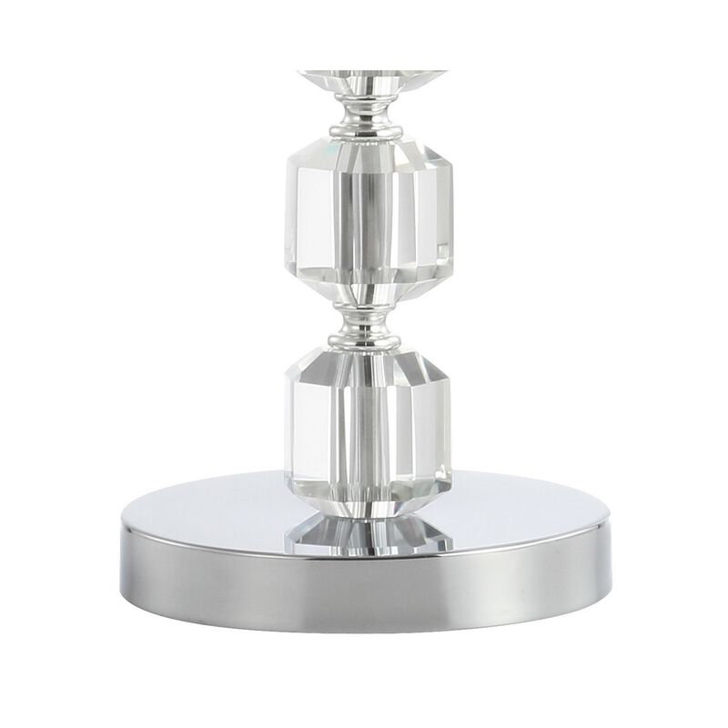 Cary 27.5" Modern Stacked Crystal/Metal LED Table Lamp, Chrome/Clear