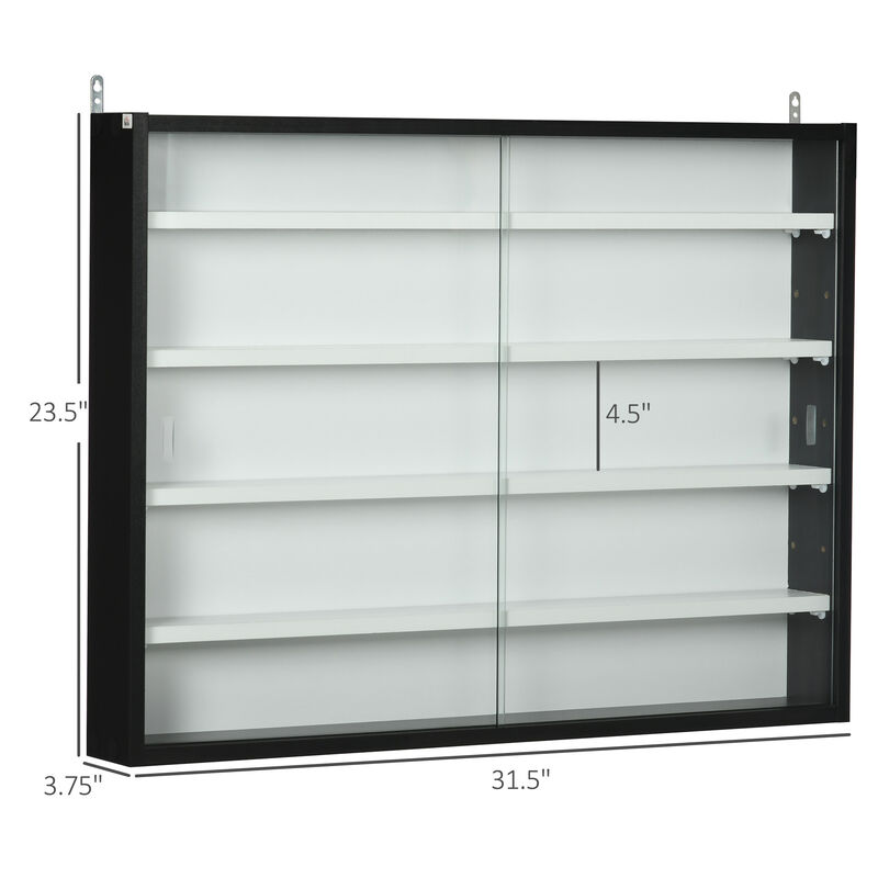 HOMCOM 5-Tier Display Cabinet, Glass Display Case with 2 Doors and Adjustable Shelves, Wall-Mounted, Black, White
