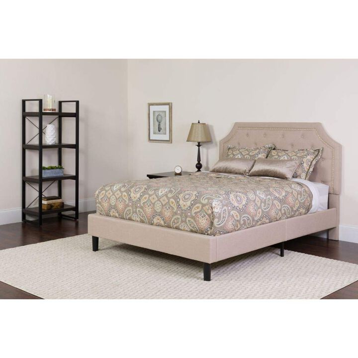 Flash Furniture Brighton King Size Tufted Upholstered Platform Bed in Beige Fabric