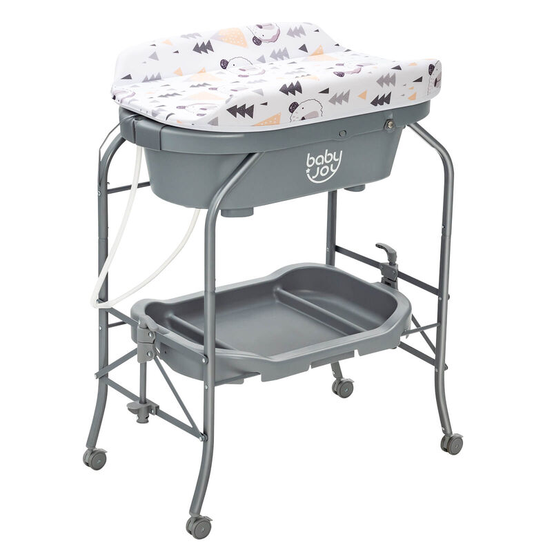 Folding Baby Changing Table with Bathtub and 4 Universal Wheels