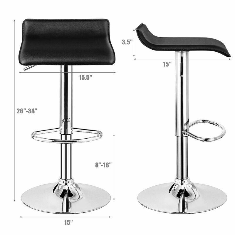 Set of 2 Adjustable PU Leather Backless Bar Stools