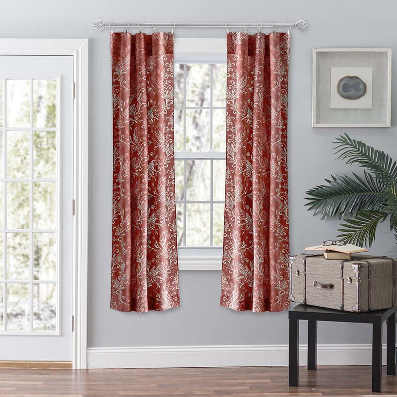 Ellis Curtain Lexington Leaf Pattern on Colored Ground Curtain Pair with Ties