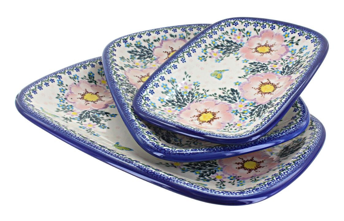 Blue Rose Polish Pottery Atlantis 3 Piece Rectangular Serving Set