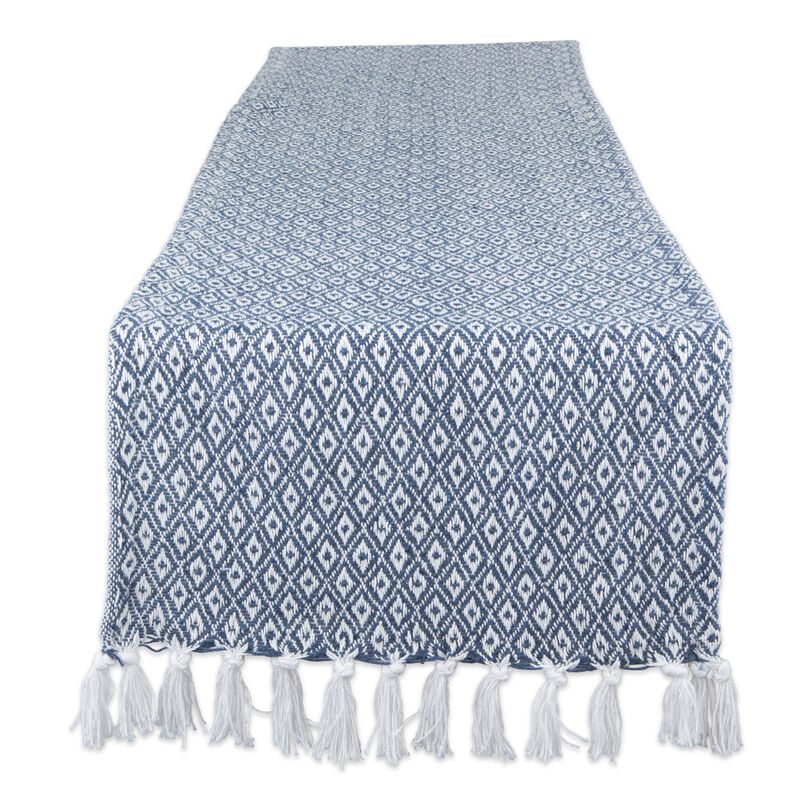 72" Blue and White Rectangular Diamond Weaved Table Runner