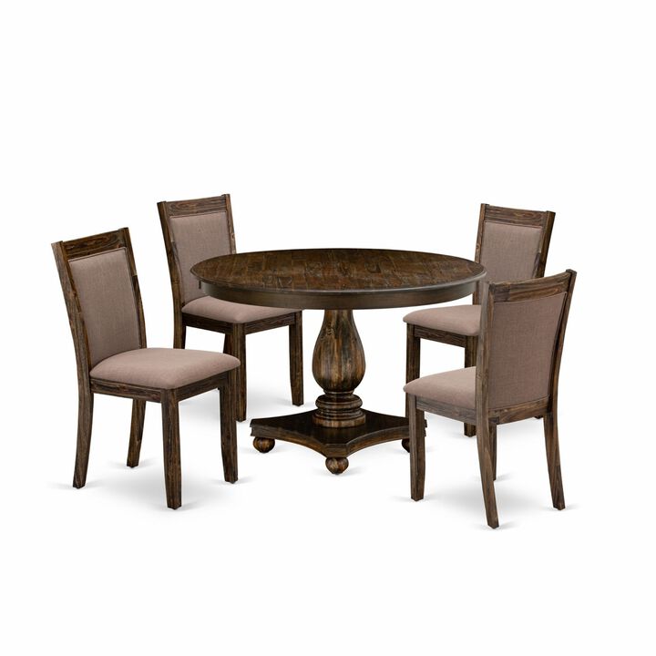 East West Furniture F2MZ5-748 5Pc Dining Set - Round Table and 4 Parson Chairs - Distressed Jacobean Color