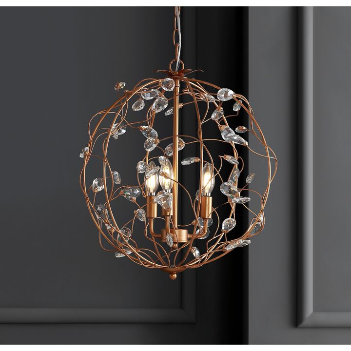 Isabelle 20" Adjustable Metal/Glass LED Pendant, Antique Gold