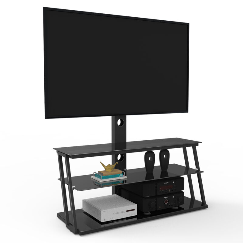 Black Multi-Function Angle And Height Adjustable Tempered Glass TV Stand