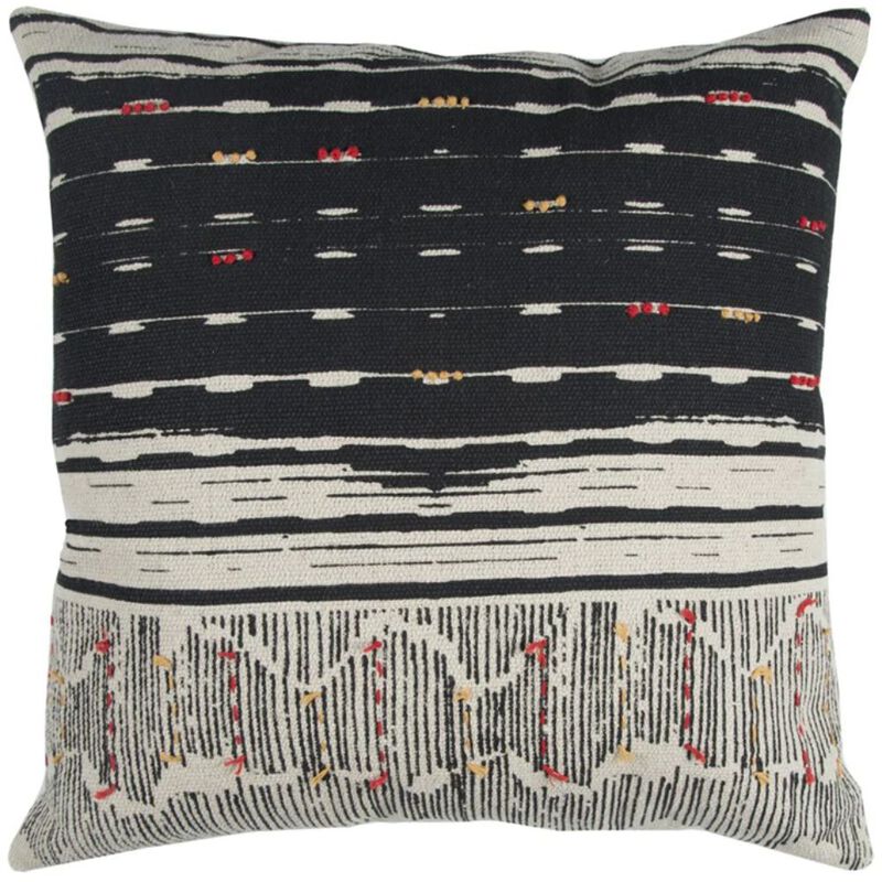 Homezia Black White Kantha Stitch and Knots Throw Pillow