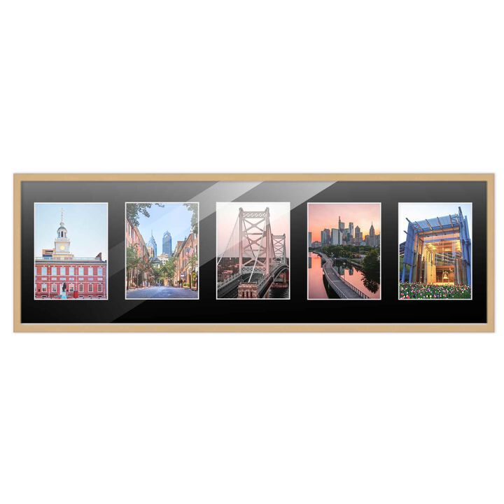7.5x23.5 Wood Collage Frame with Black Mat For 5 4x6 Pictures