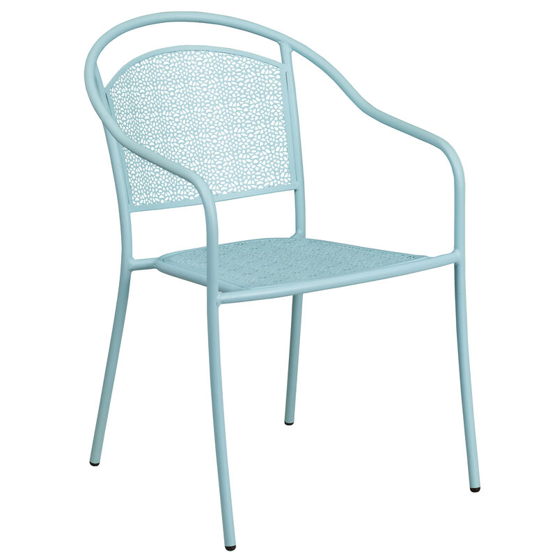 Flash Furniture Commercial Grade 28" Square Sky Blue Indoor-Outdoor Steel Patio Table Set with 2 Round Back Chairs