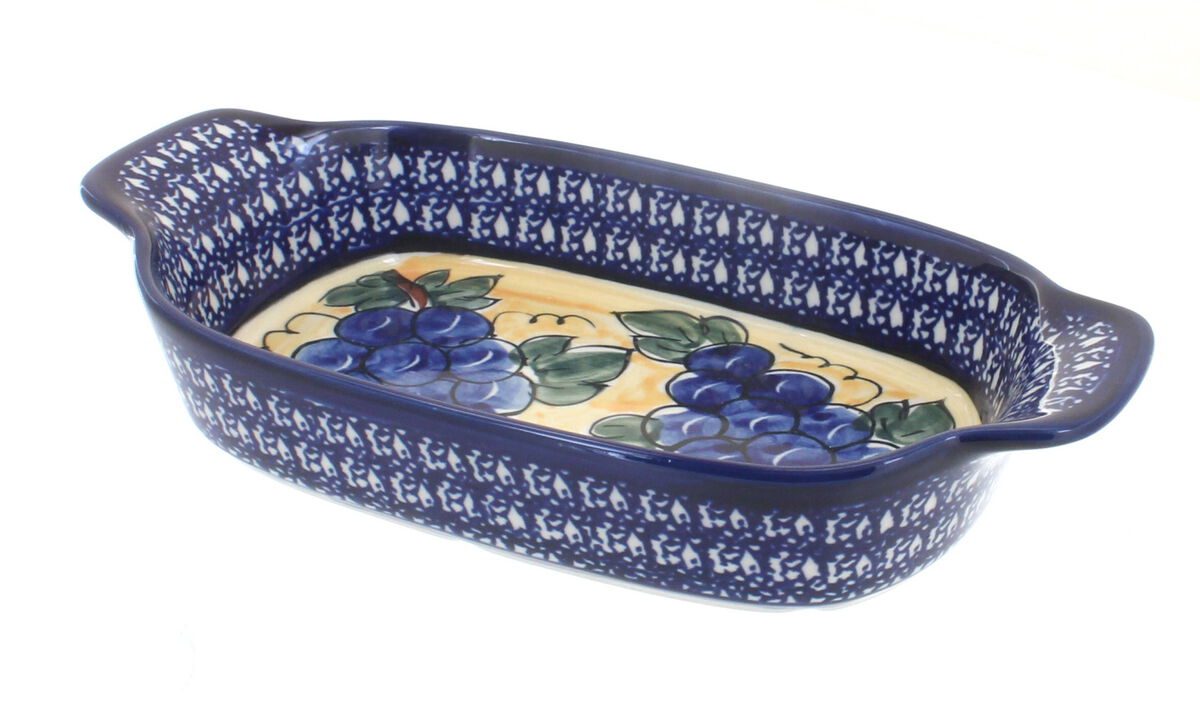 Blue Rose Polish Pottery Peacock Rectangular Serving Dish