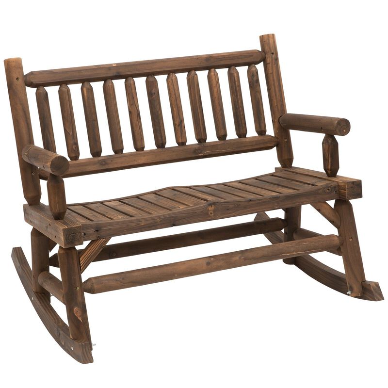 Walnut Backyard Duo: Sturdy Wooden Log Rocking Loveseat