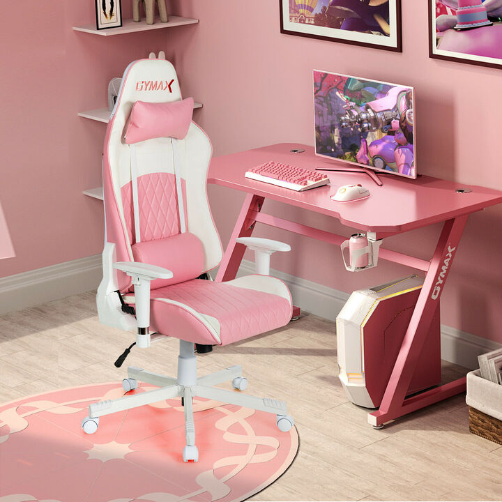 Costway Gaming Chair Racing Style Adjustable Swivel Computer Office Chair Pink