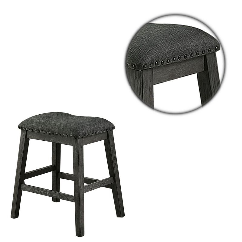 Fabric Saddle Counter Stool with Nailhead Trim, Set of 2, Gray-Benzara