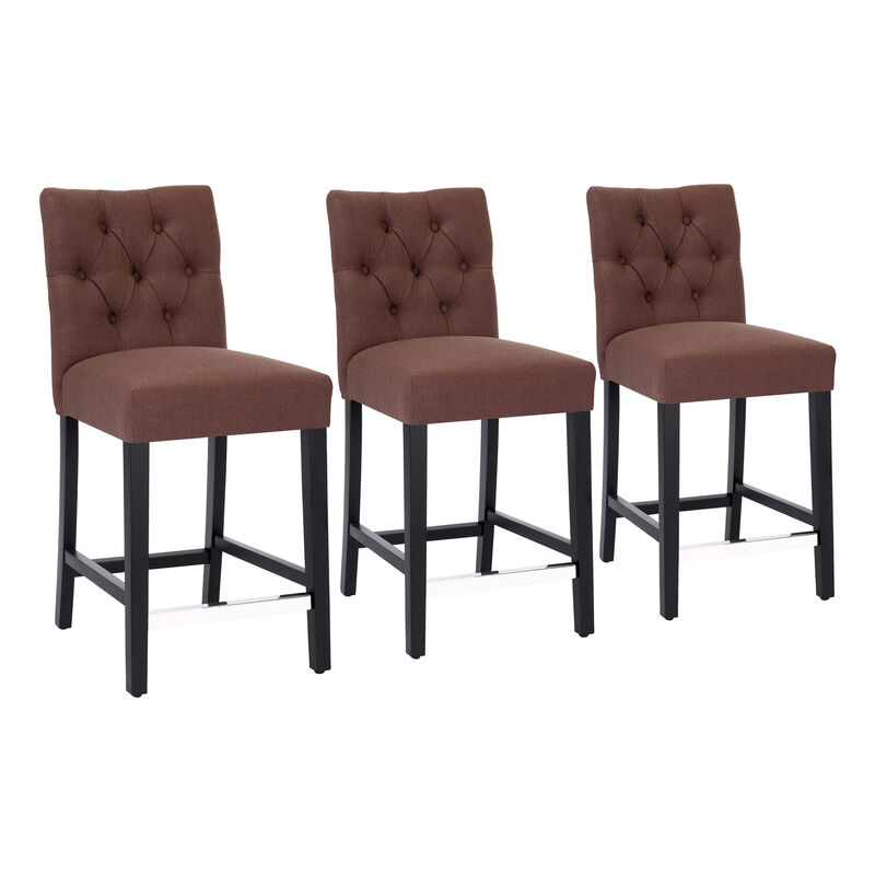 WestinTrends 24" Linen Fabric Tufted Upholstered Counter Stool (Set of 3), Black