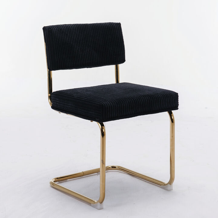 Hivvago Set of 2 Modern Dining Chairs in Corduroy Fabric with Gold Metal Base