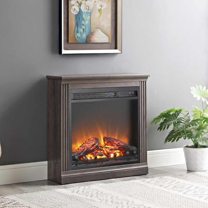 18 inch electric fireplace insert, ultra thin heater with log set & realistic flame, overheating protection