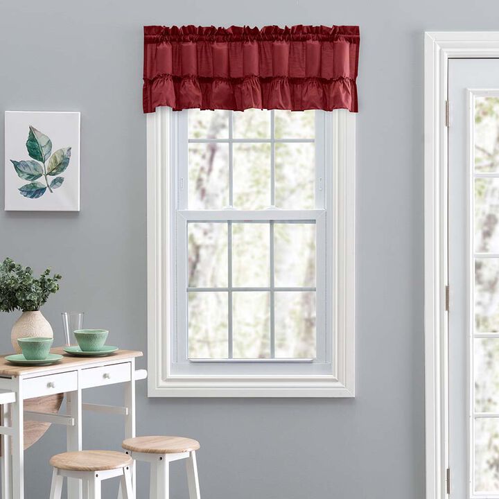 Ellis Stacey 1.5" Rod Pocket High Quality Fabric Solid Color Window Ruffled Filler Valance 54"x13" Merlot