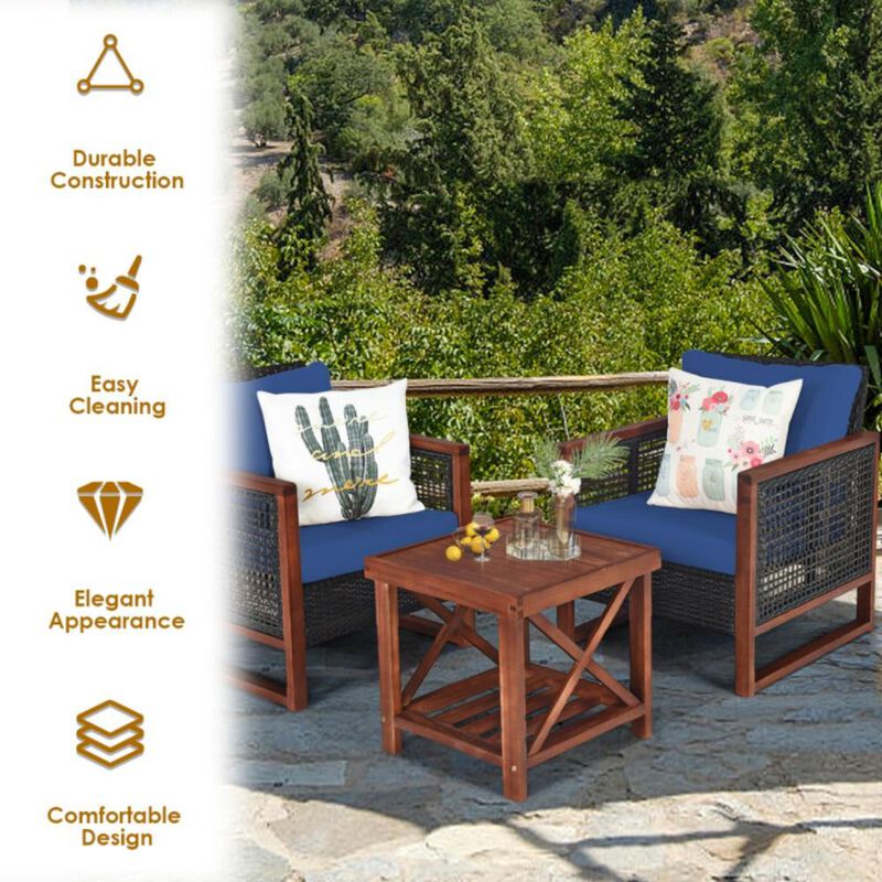 Hivvago 3 Pieces Acacia Wood Patio Furniture Set with Coffee Table